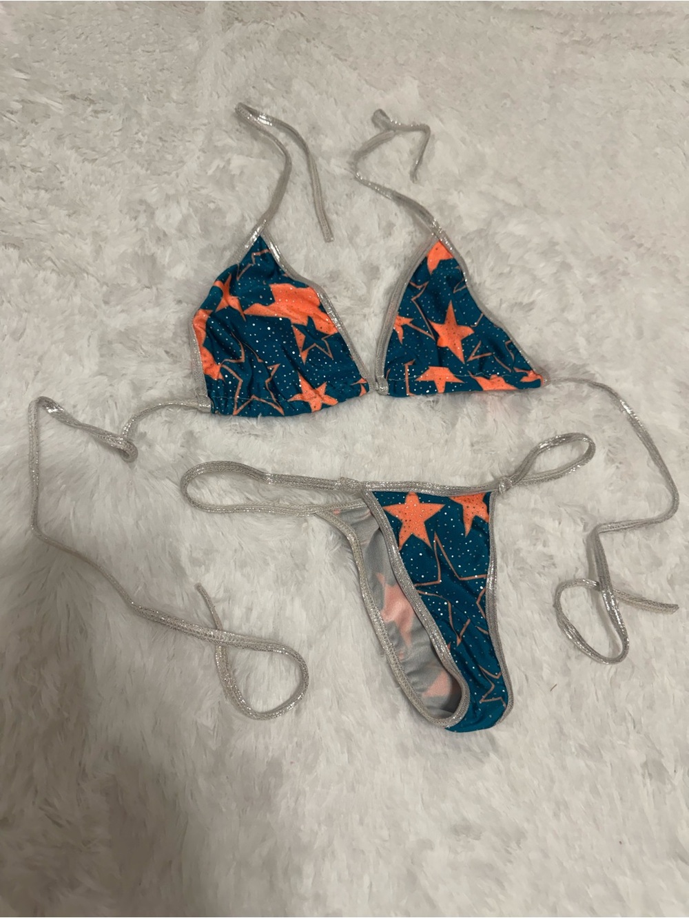 New small Orange Star y2k festival rave outfit dancer bikini Swimsuit emo teal